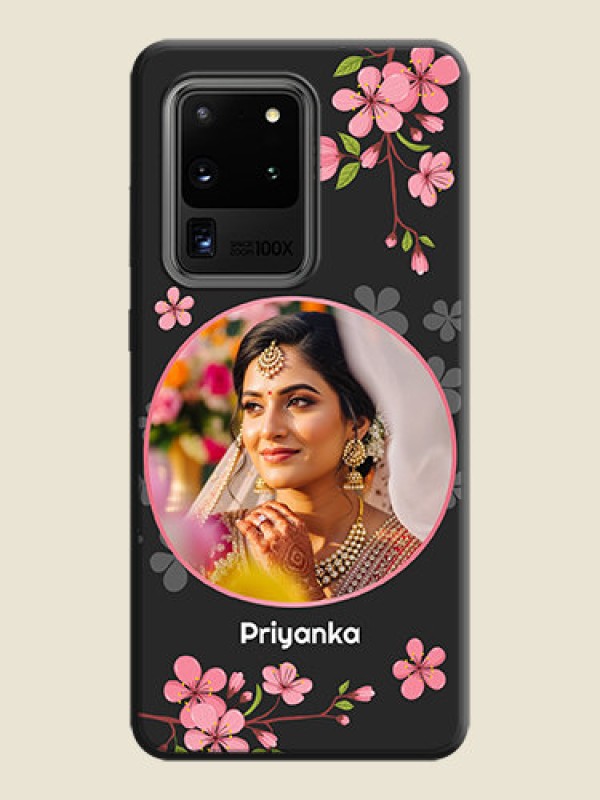 Custom Round Image with Pink Color Floral Design - Photo on Space Black Soft Matte Back Cover - Galaxy S20 Ultra