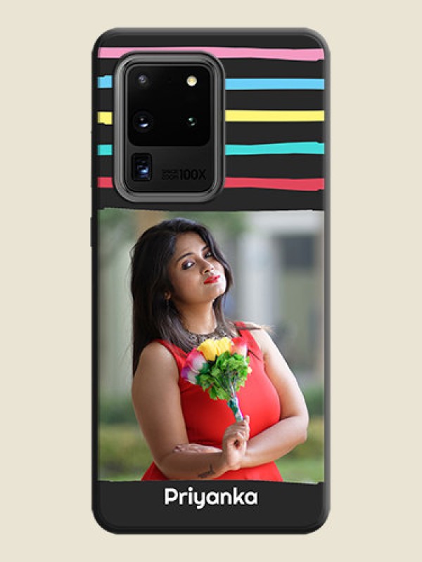 Custom Multicolor Lines with Image on Space Black Personalized Soft Matte Phone Covers - Galaxy S20 Ultra