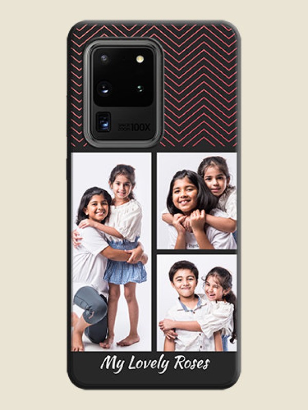 Custom Wave Pattern with 3 Image Holder on Space Black Custom Soft Matte Back Cover - Galaxy S20 Ultra