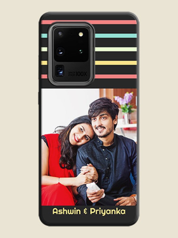 Custom Color Stripes with Photo and Text - Photo on Space Black Soft Matte Mobile Case - Galaxy S20 Ultra