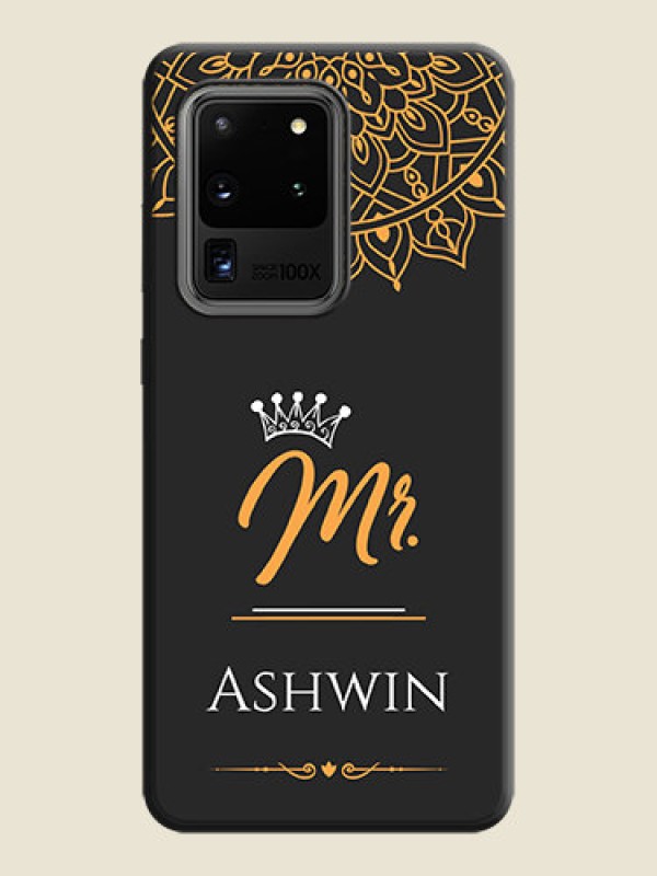 Custom Mr Name with Floral Design  on Personalised Space Black Soft Matte Cases - Galaxy S20 Ultra
