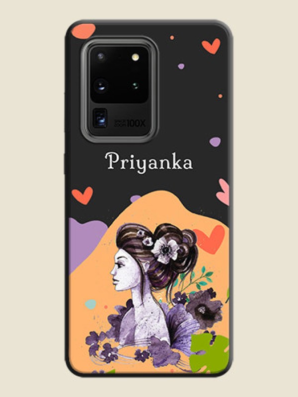 Custom Namecase For Her With Fancy Lady Image On Space Black Personalized Soft Matte Phone Covers -Samsung Galaxy S20 Ultra