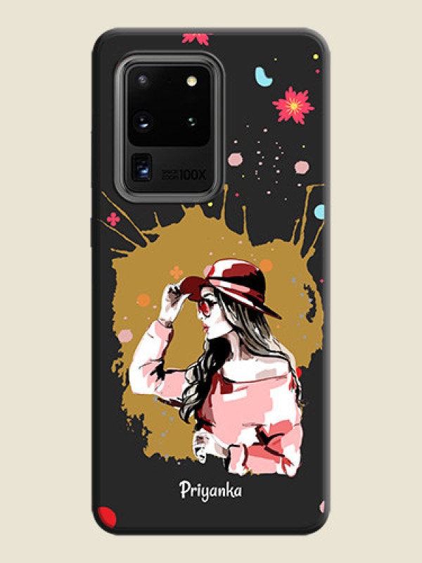 Custom Mordern Lady With Color Splash Background With Custom Text On Space Black Personalized Soft Matte Phone Covers -Samsung Galaxy S20 Ultra