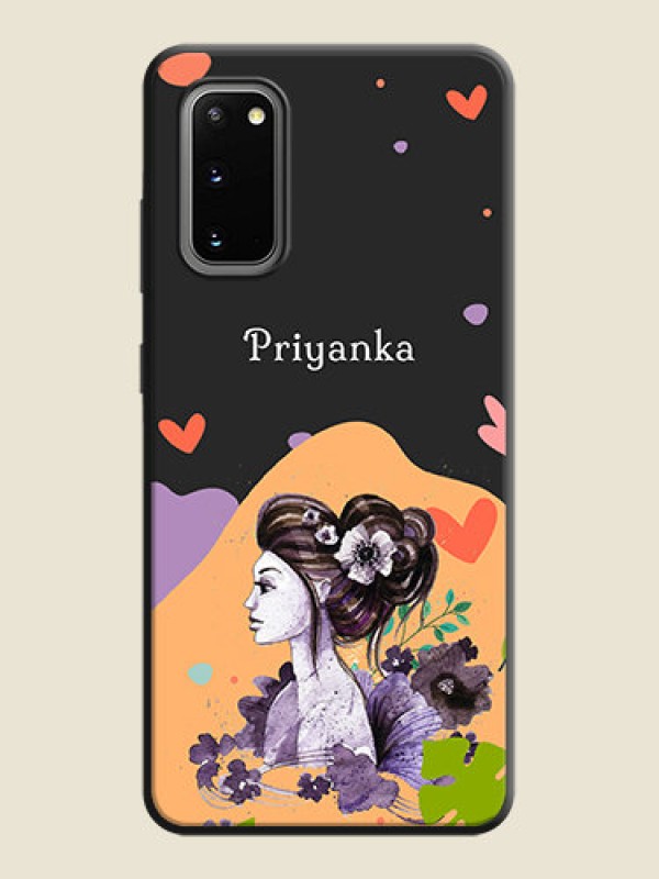 Custom Namecase For Her With Fancy Lady Image On Space Black Personalized Soft Matte Phone Covers -Samsung Galaxy S20