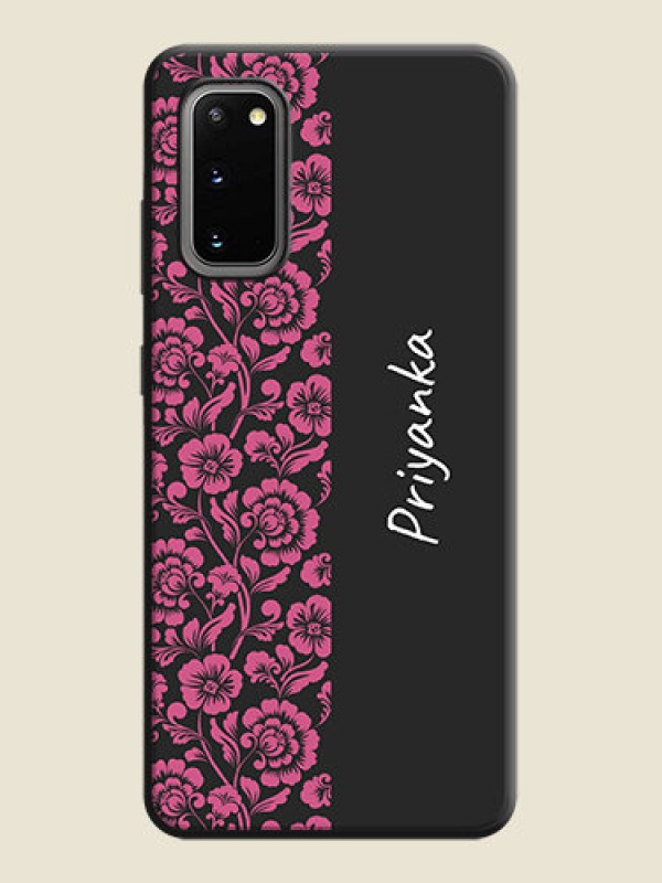Custom Pink Floral Pattern Design With Custom Text On Space Black Personalized Soft Matte Phone Covers -Samsung Galaxy S20