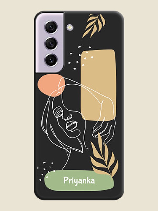 Custom Custom Text With Line Art Of Women & Leaves Design On Space Black Personalized Soft Matte Phone Covers -Samsung Galaxy S21 Fe 5G