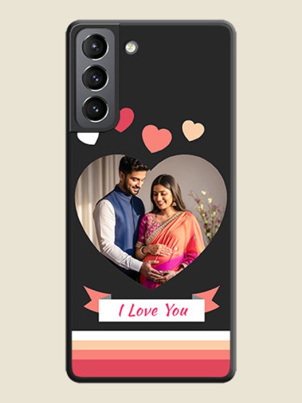 Custom Love Shaped Photo with Colorful Stripes on Personalised Space Black Soft Matte Cases - Galaxy S21 Plus