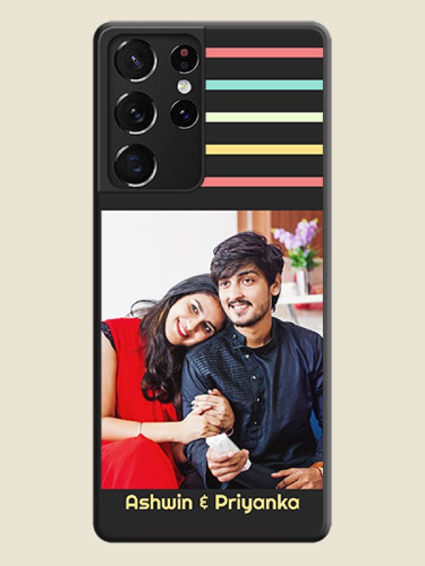 Custom Color Stripes with Photo and Text on Photo on Space Black Soft Matte Mobile Case - Galaxy S21 Ultra