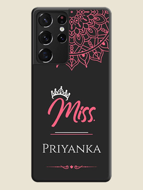 Custom Mrs Name with Floral Design on Space Black Personalized Soft Matte Phone Covers - Galaxy S21 Ultra