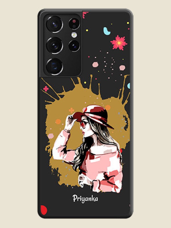 Custom Mordern Lady With Color Splash Background With Custom Text On Space Black Personalized Soft Matte Phone Covers -Samsung Galaxy S21 Ultra