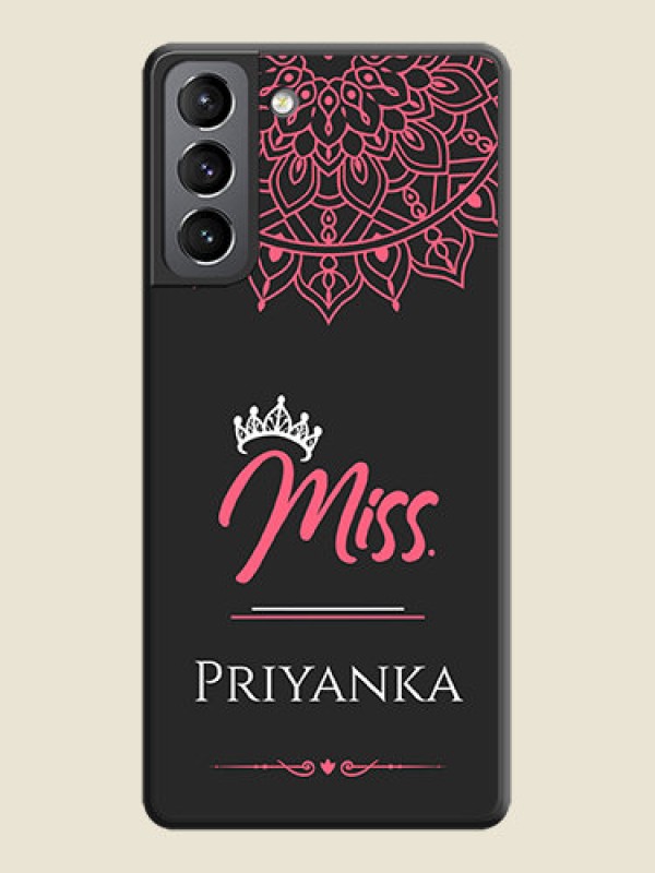 Custom Mrs Name with Floral Design on Space Black Personalized Soft Matte Phone Covers - Galaxy S21