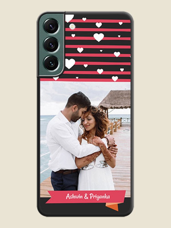 Custom White Color Love Symbols with Pink Lines Pattern on Space Black Custom Soft Matte Phone Cases - Galaxy S22 Plus 5G