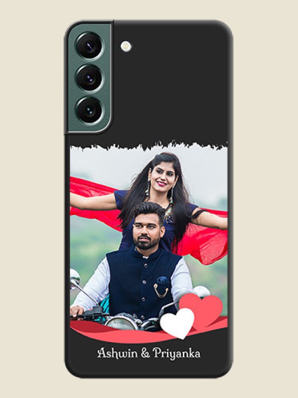 Custom Pin Color Love Shaped Ribbon Design with Text on Space Black Custom Soft Matte Phone Back Cover - Galaxy S22 Plus 5G