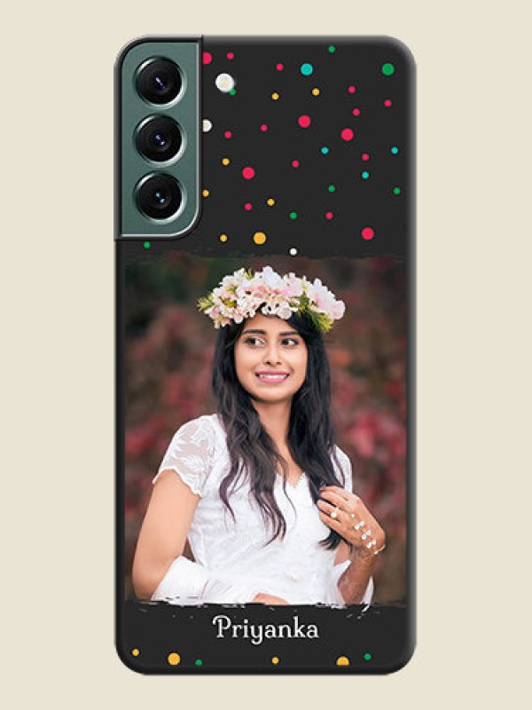 Custom Multicolor Dotted Pattern with Text on Space Black Custom Soft Matte Phone Back Cover - Galaxy S22 Plus 5G
