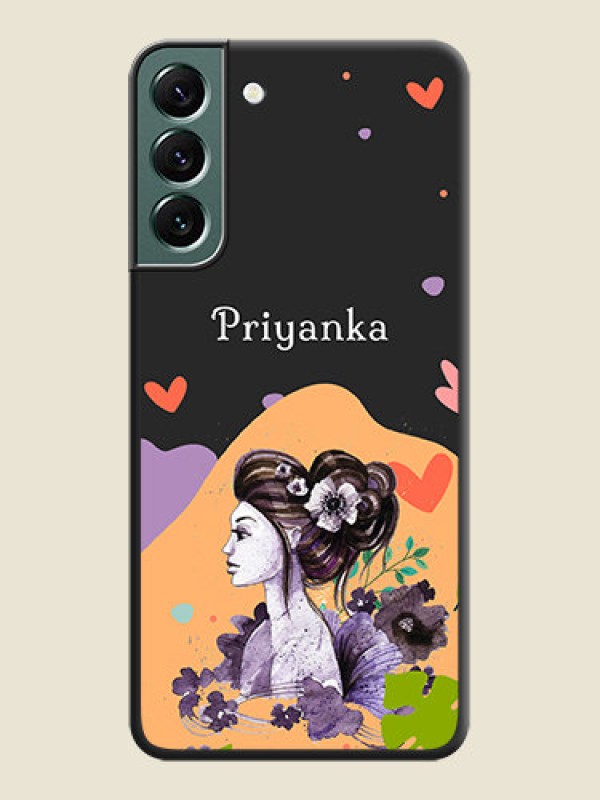 Custom Namecase For Her With Fancy Lady Image On Space Black Personalized Soft Matte Phone Covers -Samsung Galaxy S22 Plus 5G