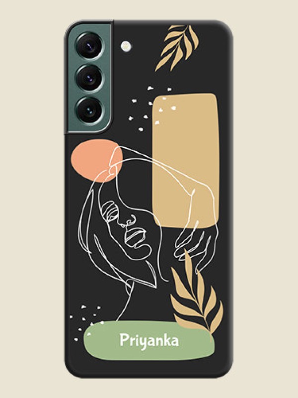 Custom Custom Text With Line Art Of Women & Leaves Design On Space Black Personalized Soft Matte Phone Covers -Samsung Galaxy S22 Plus 5G