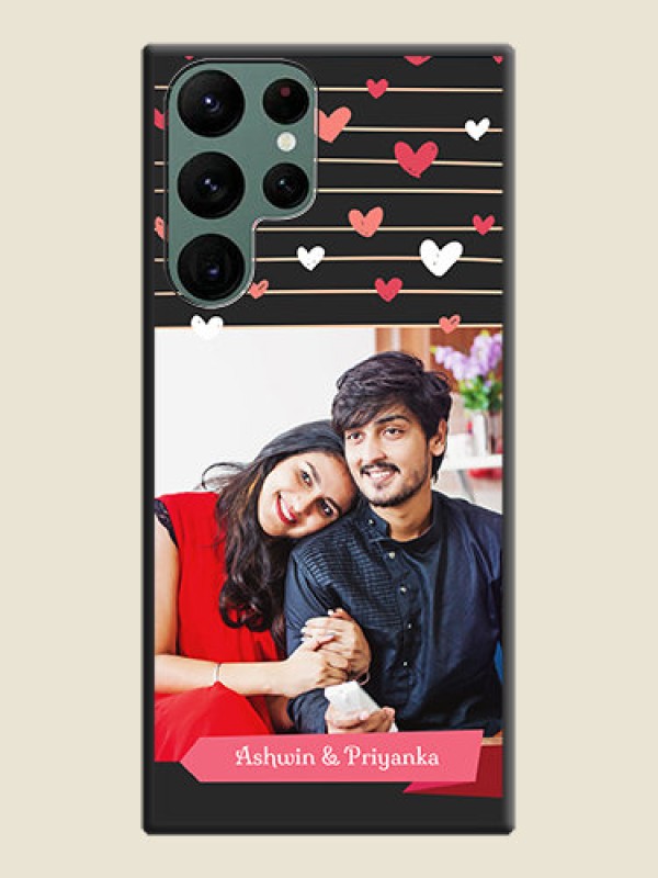 Custom Love Pattern with Name on Pink Ribbon on Photo on Space Black Soft Matte Back Cover - Galaxy S22 Ultra 5G