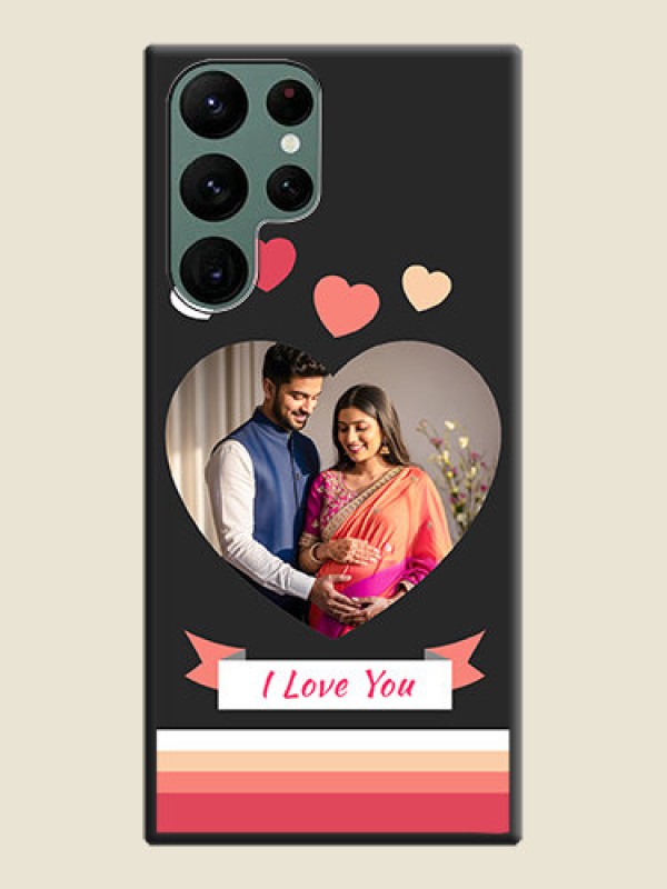 Custom Love Shaped Photo with Colorful Stripes on Personalised Space Black Soft Matte Cases - Galaxy S22 Ultra 5G