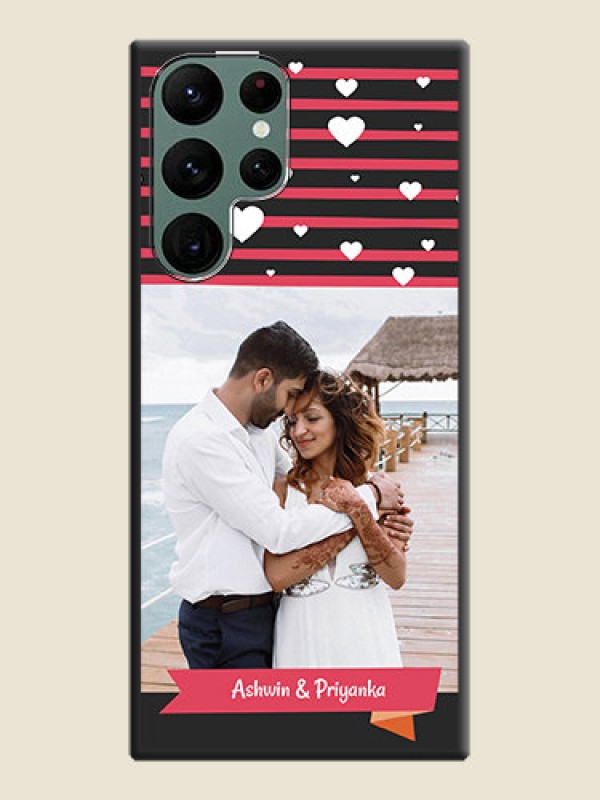 Custom White Color Love Symbols with Pink Lines Pattern on Space Black Custom Soft Matte Phone Cases - Galaxy S22 Ultra 5G