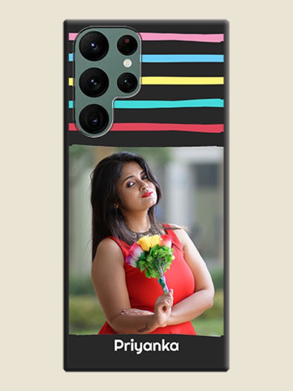 Custom Multicolor Lines with Image on Space Black Personalized Soft Matte Phone Covers - Galaxy S22 Ultra 5G