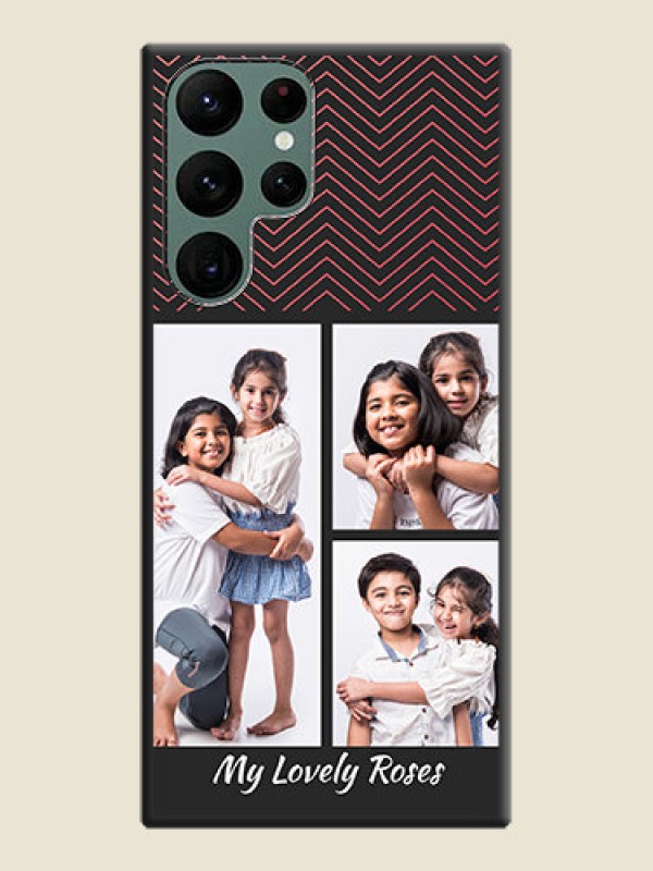Custom Wave Pattern with 3 Image Holder on Space Black Custom Soft Matte Back Cover - Galaxy S22 Ultra 5G