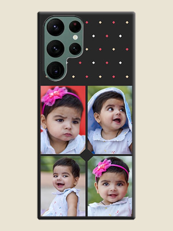 Custom Multicolor Dotted Pattern with 4 Image Holder on Space Black Custom Soft Matte Phone Cases - Galaxy S22 Ultra 5G