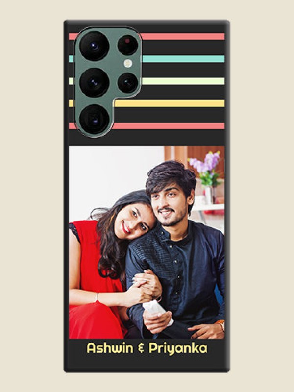 Custom Color Stripes with Photo and Text on Photo on Space Black Soft Matte Mobile Case - Galaxy S22 Ultra 5G