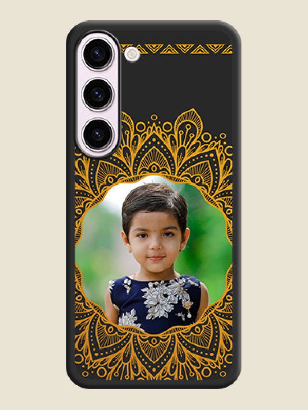 Custom Round Image with Floral Design on Photo on Space Black Soft Matte Mobile Cover - Samsung Galaxy S23 5G