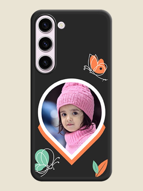 Custom Upload Pic With Simple Butterly Design On Space Black Personalized Soft Matte Phone Covers -Samsung Galaxy S23 5G