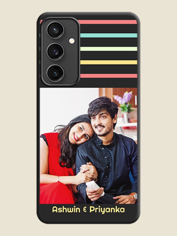 Custom Color Stripes with Photo and Text - Photo on Space Black Soft Matte Mobile Case - Galaxy S23 FE 5G