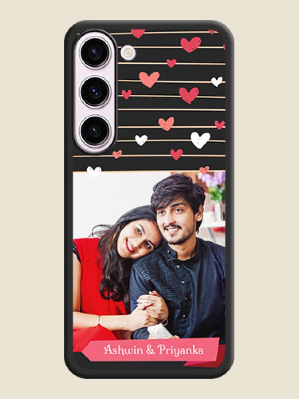 Custom Love Pattern with Name on Pink Ribbon  on Photo on Space Black Soft Matte Back Cover - Samsung Galaxy S23 Plus 5G