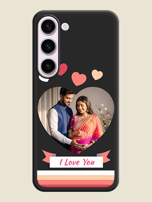 Custom Love Shaped Photo with Colorful Stripes on Personalised Space Black Soft Matte Cases - Samsung Galaxy S23 Plus 5G