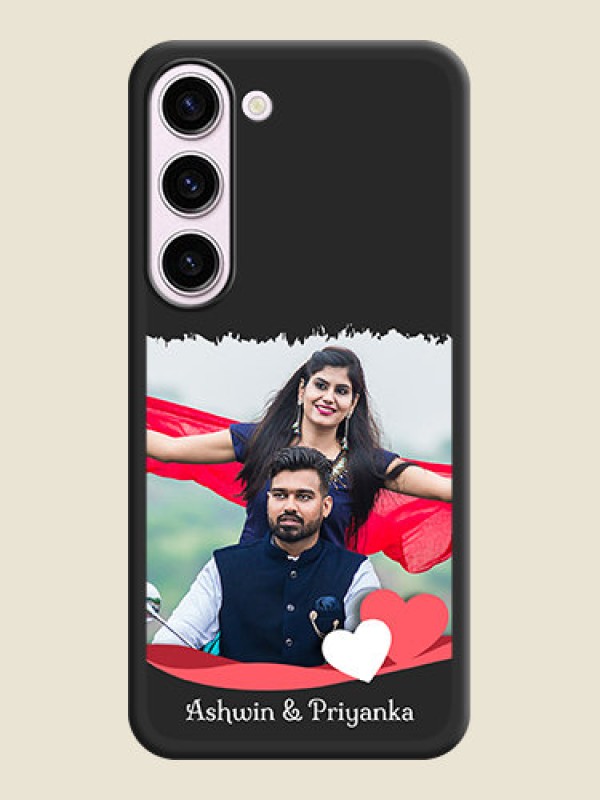 Custom Pin Color Love Shaped Ribbon Design with Text on Space Black Custom Soft Matte Phone Back Cover - Samsung Galaxy S23 Plus 5G