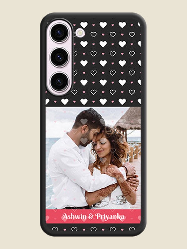 Custom White Color Love Symbols with Text Design on Photo on Space Black Soft Matte Phone Cover - Samsung Galaxy S23 Plus 5G