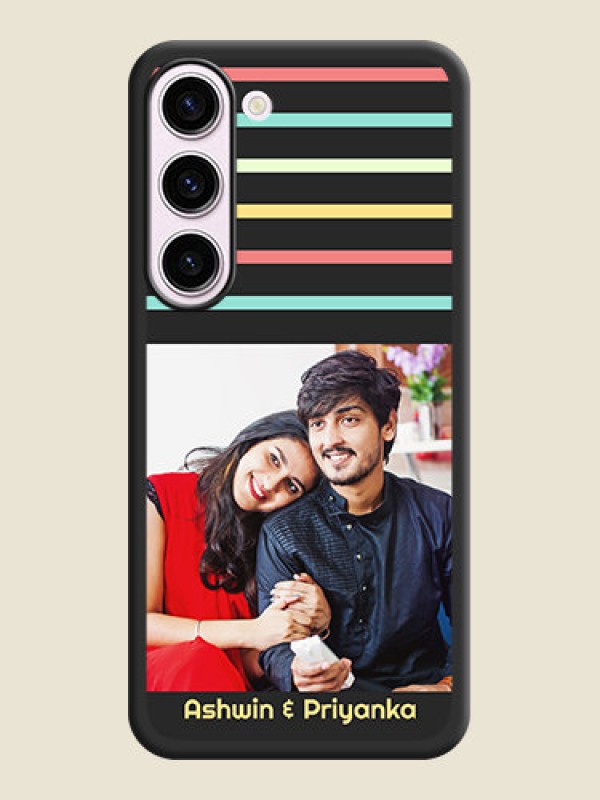 Custom Color Stripes with Photo and Text on Photo on Space Black Soft Matte Mobile Case - Samsung Galaxy S23 Plus 5G