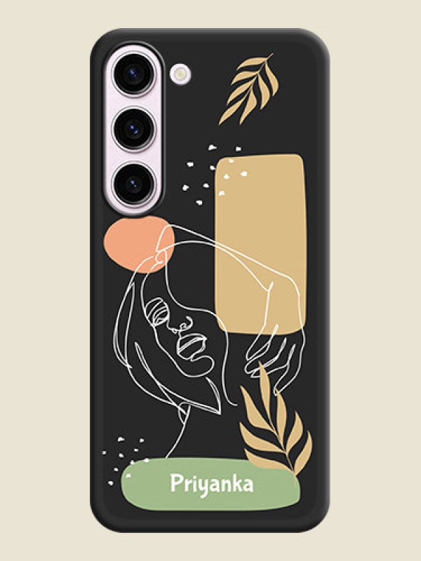 Custom Custom Text With Line Art Of Women & Leaves Design On Space Black Personalized Soft Matte Phone Covers -Samsung Galaxy S23 Plus 5G