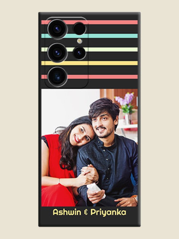 Custom Color Stripes with Photo and Text on Photo on Space Black Soft Matte Mobile Case - Samsung Galaxy S23 Ultra 5G