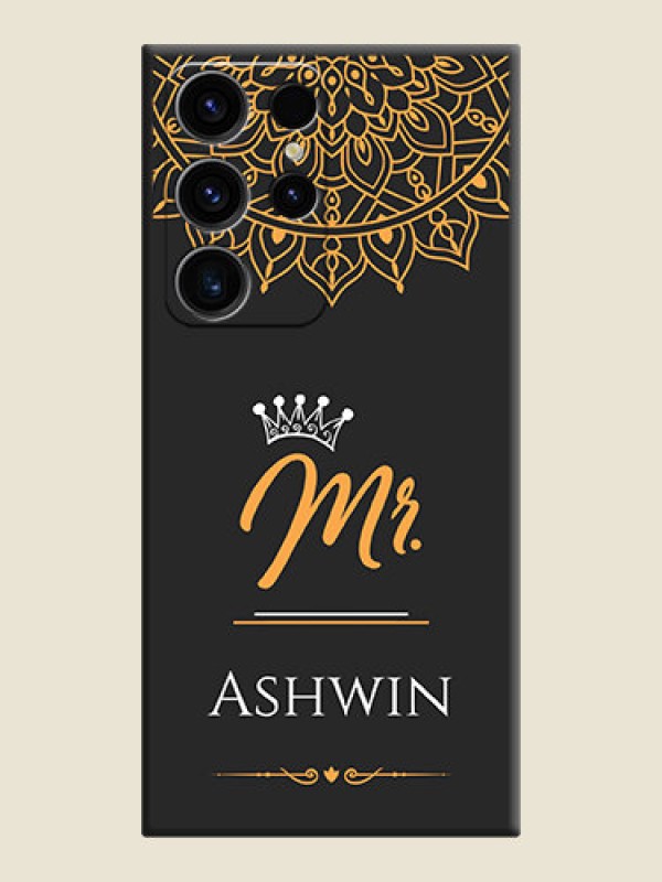 Custom Mr Name with Floral Design  on Personalised Space Black Soft Matte Cases - Samsung Galaxy S23 Ultra 5G