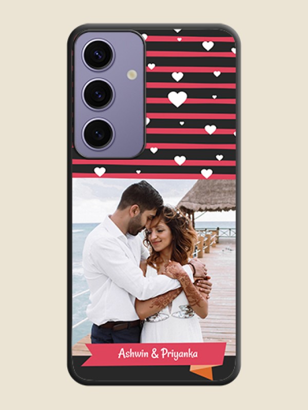 Custom White Color Love Symbols with Pink Lines Pattern on Space Black Custom Soft Matte Phone Cases - Galaxy S24 5G