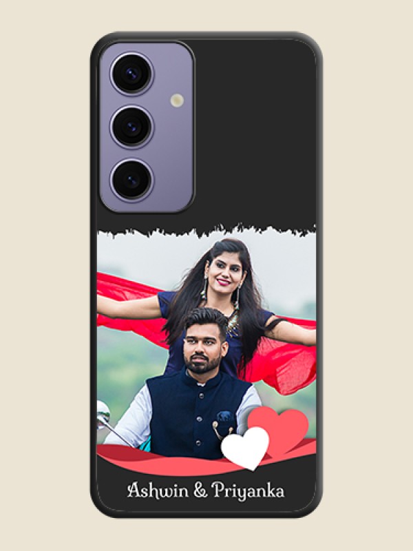 Custom Pink Color Love Shaped Ribbon Design with Text on Space Black Custom Soft Matte Phone Back Cover - Galaxy S24 5G