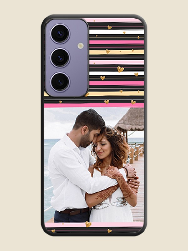 Custom Multicolor Lines and Golden Love Symbols Design - Photo on Space Black Soft Matte Mobile Cover - Galaxy S24 5G