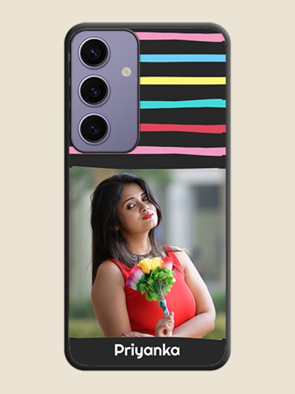 Custom Multicolor Lines with Image on Space Black Personalized Soft Matte Phone Covers - Galaxy S24 5G