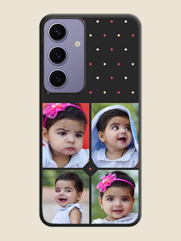 Custom Multicolor Dotted Pattern with 4 Image Holder on Space Black Custom Soft Matte Phone Cases - Galaxy S24 5G