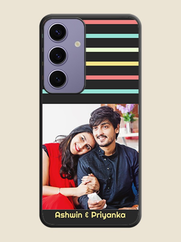 Custom Color Stripes with Photo and Text - Photo on Space Black Soft Matte Mobile Case - Galaxy S24 5G