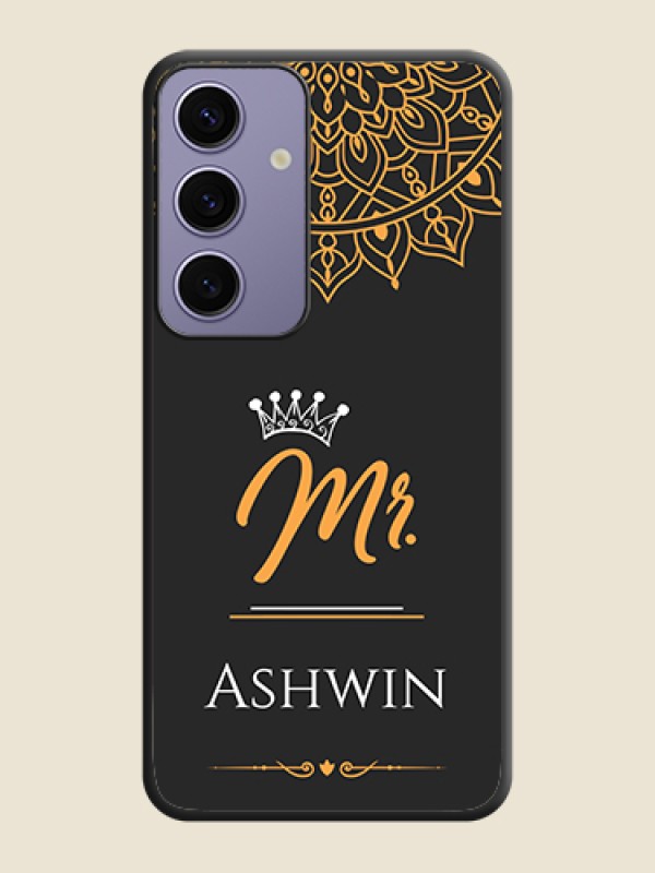 Custom Mr Name with Floral Design on Personalised Space Black Soft Matte Cases - Galaxy S24 5G