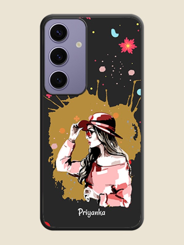 Custom Mordern Lady With Color Splash Background With Custom Text On Space Black Personalized Soft Matte Phone Covers - Galaxy S24 5G