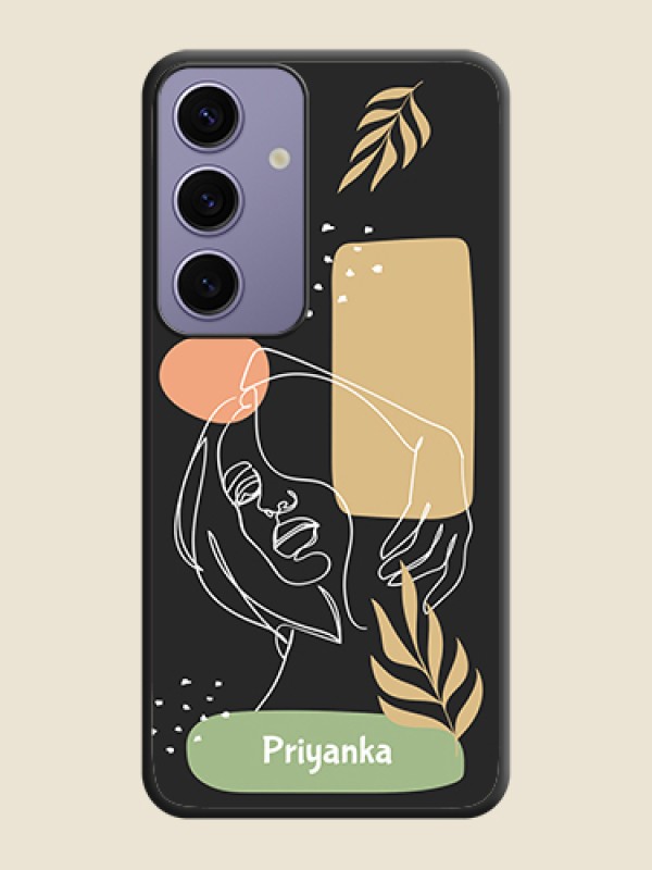 Custom Custom Text With Line Art Of Women & Leaves Design On Space Black Personalized Soft Matte Phone Covers - Galaxy S24 5G