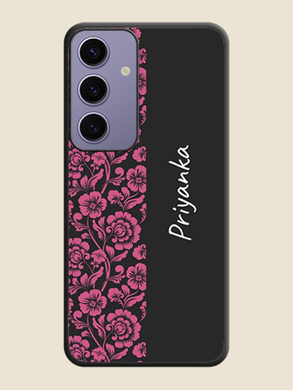 Custom Pink Floral Pattern Design With Custom Text On Space Black Personalized Soft Matte Phone Covers - Galaxy S24 5G