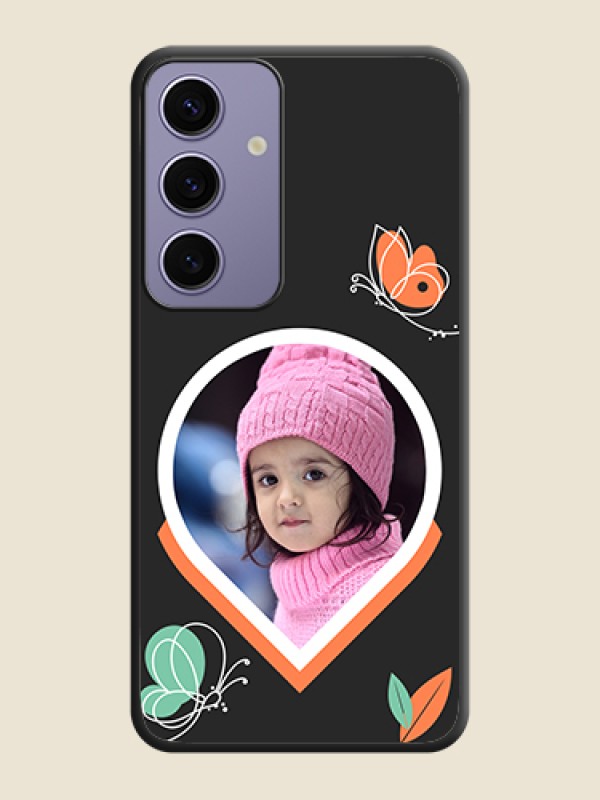 Custom Upload Pic With Simple Butterly Design On Space Black Personalized Soft Matte Phone Covers - Galaxy S24 5G