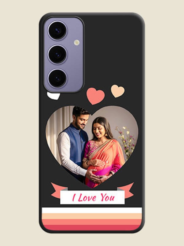 Custom Love Shaped Photo with Colorful Stripes on Personalised Space Black Soft Matte Cases - Galaxy S24 Plus 5G